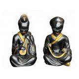 Pair Black Gold Seated Musician Figurines
