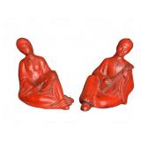 Red Ceramic Seated Musician Figurines