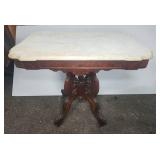 Marble Top Wooden Parlor Table with Ornate Base