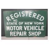 NY Motor Vehicle Repair Shop Metal Sign