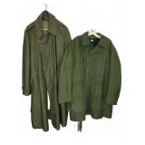 2 Green Military Coats with Liner and Trench