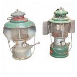 2 Vintage Coleman Green Metal Lanterns