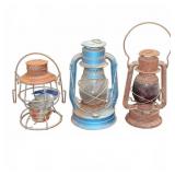 3 Vintage Metal Lanterns Varied Condition