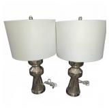 Pair Silver Mercury Glass Table Lamps With Shades
