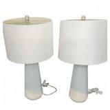 Pair White and Gray Table Lamps with Shades