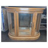 Oak Curio Cabinet With Glass Panels And Lighting