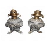 Ornate Metal Oil Lamp Bases with Burners