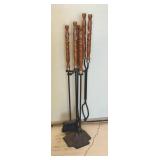 Fireplace Tool Set with Wooden Handles & Stand