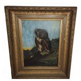 Framed Owl Painting on Canvas