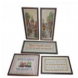 Framed Cross Stitch and Needlepoint Art Lot Of 5