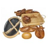Wood Sectioned Bowls with Glass Serving Dish Lot