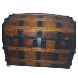 Wooden Dome Top Steamer Trunk Chest W/ Metal Trim