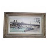 P. Lambert Painting View Of Paris Bridge Framed