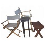 2 Folding Canvas Director Chairs, 2 Wood Tables