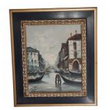 Venetian Canal Painting Signed, Framed