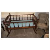Wood Baby Cradle With Wicker Rocking Chair