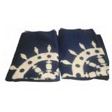 2 Biederlack Nautical Wool Throws Navy White USA