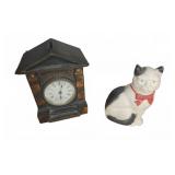 Cat and Clock Cast Iron Coin Banks