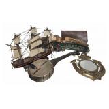 Nautical Decor Assortment With Banjo & Ship Model
