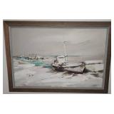 Seascape Painting With Boat Signed Lower Right