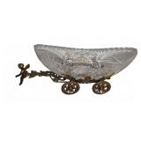 Cut Glass Bowl in Brass Cherub Carriage Stand