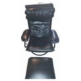 Black Faux Leather Swivel Lounge Chair W/ Ottoman