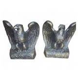 Pair Cast Metal Eagle Bookends Antiqued Finish