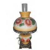 Glass Table Lamp with Roses and Brass-Tone Base