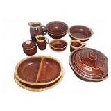 Brown Glazed Stoneware Dish Set with Pitchers