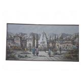 R. Burkhard Oil Painting Town Scene w/ Figures