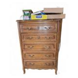 Wooden Five-Drawer Chest with Ornate Hardware