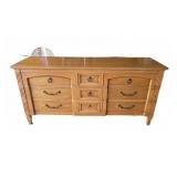 American Drew Oak Double Dresser With Nine Drawers