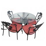 Wrought Iron Patio Set With Glass Table, 4 Chairs