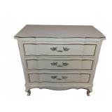 White Three-Drawer Wood Chest with Brass Handles
