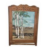 Wood Wall Cabinet With Painted Birch Tree Scene