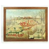 Painting: Landscape with Village Signed Moses