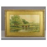 19th c. Print Cows in Landscape