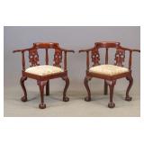 Pair of Carved Mahogany Corner Chairs