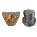 19th c. Top Hat in Leather Case