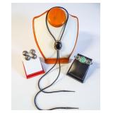 Navajo Silver Watch, Bolo Tie, & Buttons