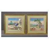 Pair of Asian Hand Colored Prints