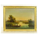 Painting: 19th c. River Fishing Subject