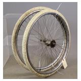 Pair White Tires on Rims