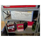 SILVER METAL TOOLBOX AND CAR FLUIDS