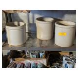 3 - STONEWARE CROCKS WITH CRACKS