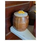 ANTIQUE STONEWARE COOKIE JAR WITH LID