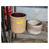 2 - STONEWARE CROCKS - BOTH WITH CRACKS