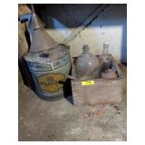 VINTAGE WOOD BOX, GALVANIZED CAN & BOTTLES