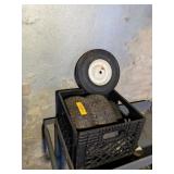 MILK CRATE OF ASSORTED GARDEN TIRES