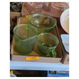 3 GREEN PIECES OF DEPRESSION GLASS